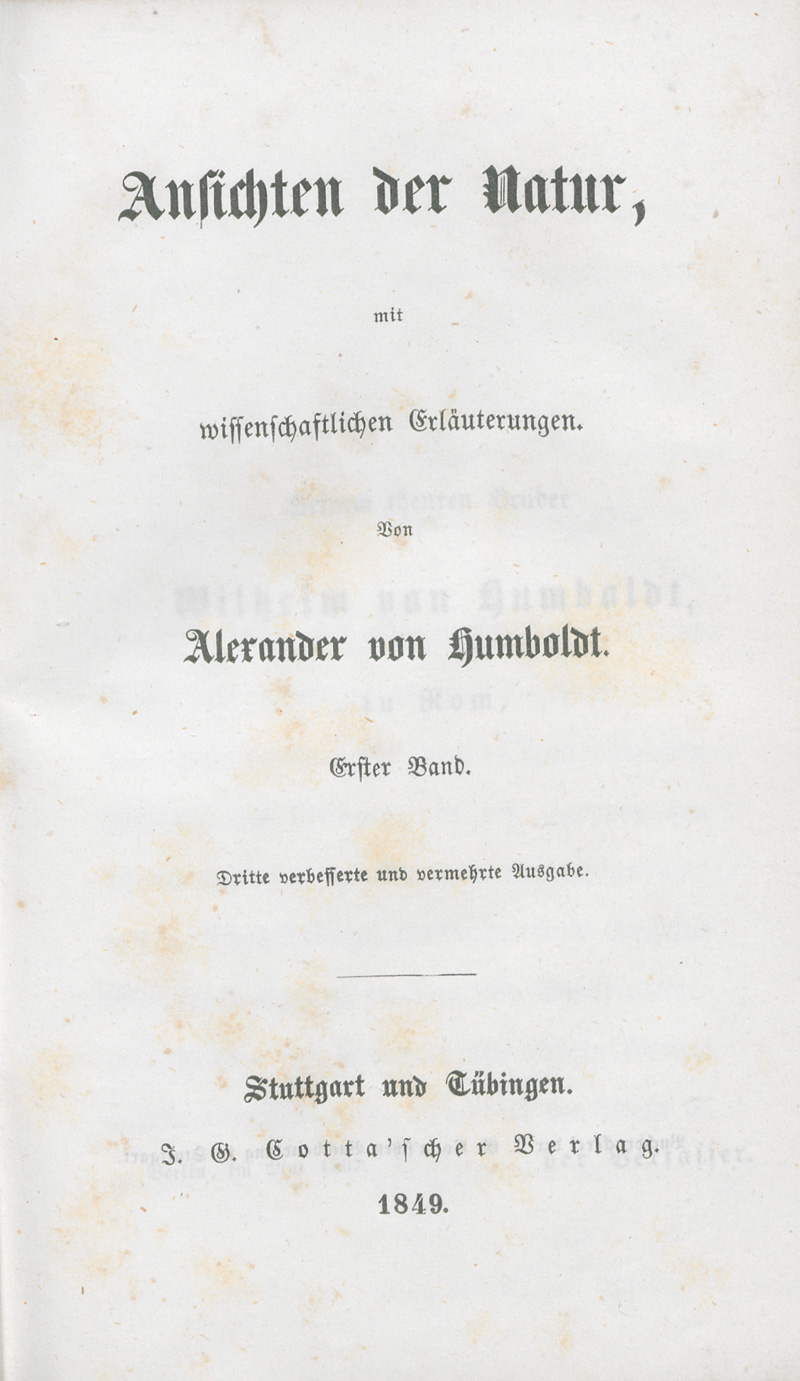 Lot 339, Auction 126, Humboldt, Alexander von, Ansichten der Natur. Stuttgart und Tübingen, Cotta, 1849. - Maßgebliche dritte Auflage