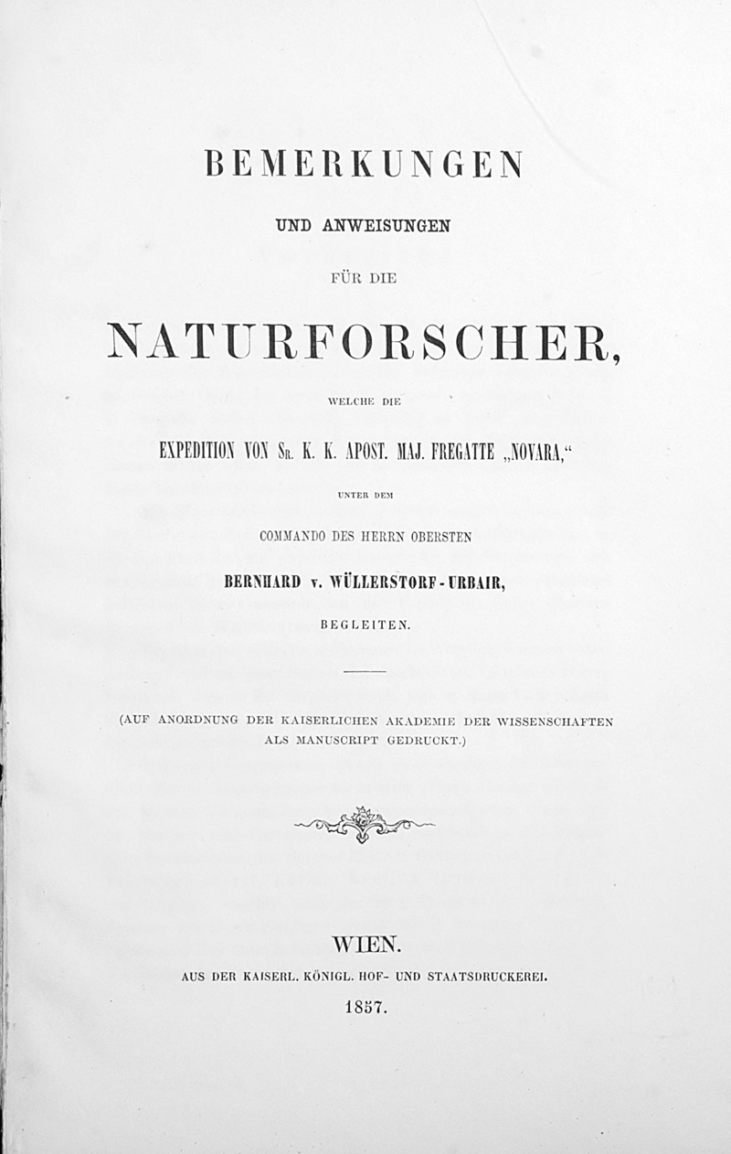 Lot 388, Auction 126, Wüllerstorf-Urbair, Bernhard von, Bemerkungen und Anweisungen für die Naturforscher