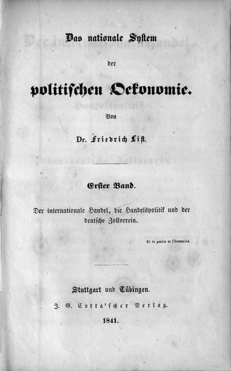 Lot 500, Auction 126, List, Friedrich, Das nationale System der politischen Oekonomie, Band I