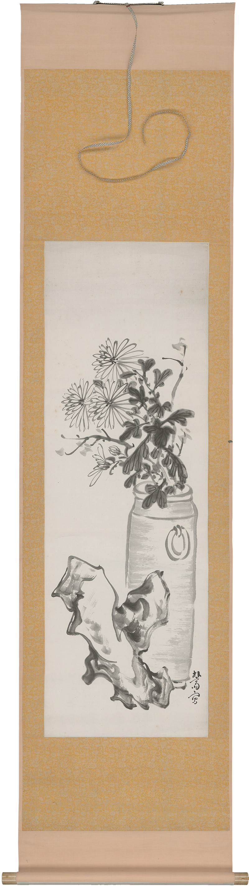 Lot 605, Auction 126, Blühpflanzen, 3 Kakemono-Rollbilder mit Pflanzendarstellungen. -