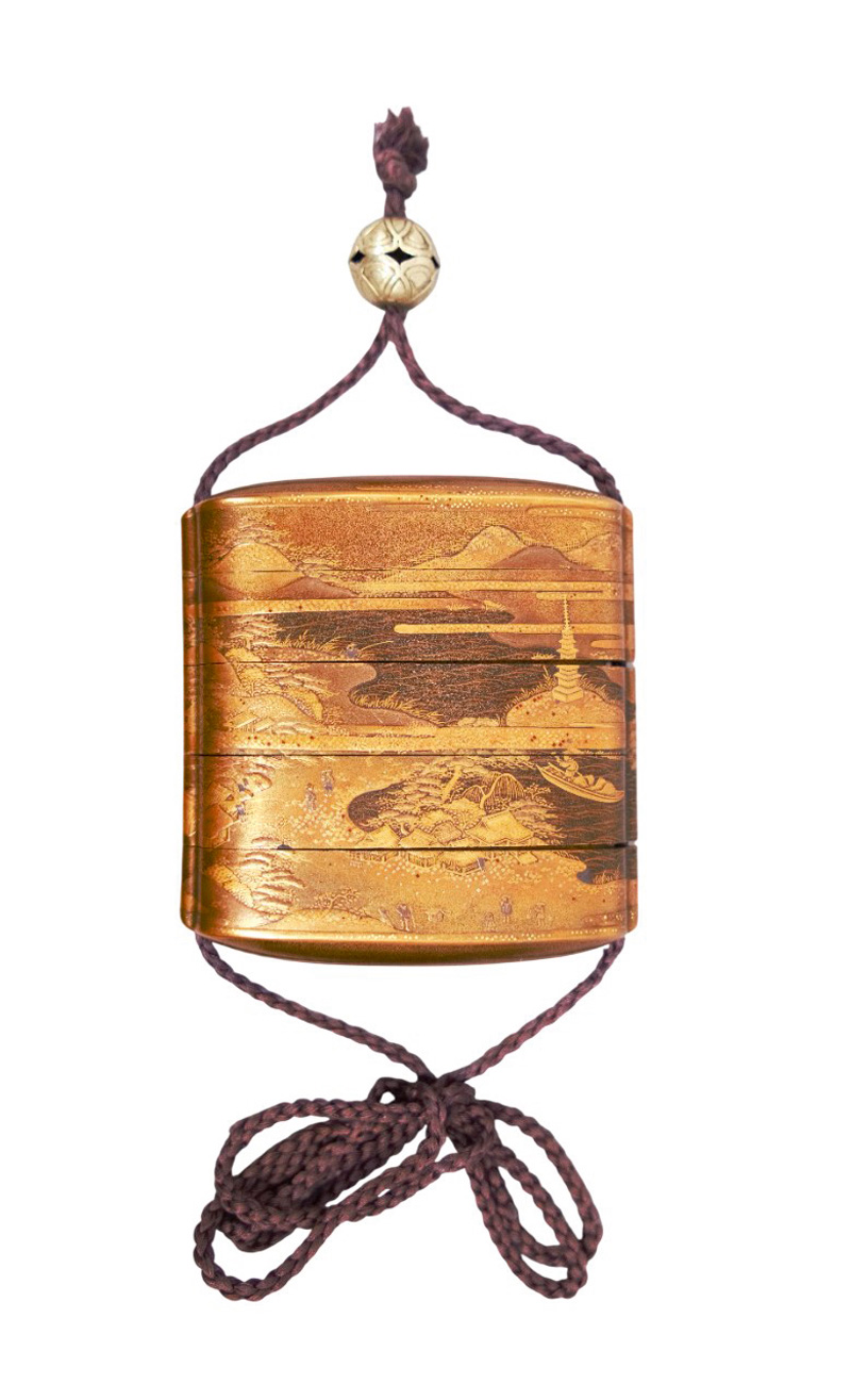 Lot 640, Auction 126, Inrô mit Seelandschaft, 5-teiliges Aufbewahrungs-Behältnis, signiert "Kajikawa Bunryusai"