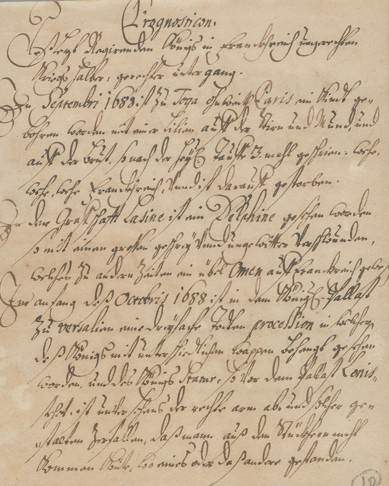 Lot 1030, Auction 126, Prognosticon, Wunderzeichen zur Vorhersage im Zuge des Pfälzischen Erbfolgekrieges. Deutsche Handschrift auf Papier