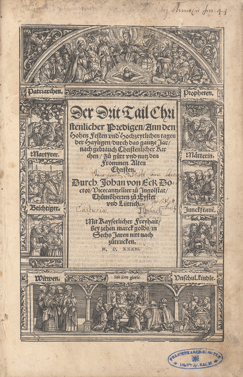 Lot 1122, Auction 126, Eck, Johannes, Der drit Tail christlicher Predigen ann den hohen Festen und hochzeytlichen tagen der hayligen