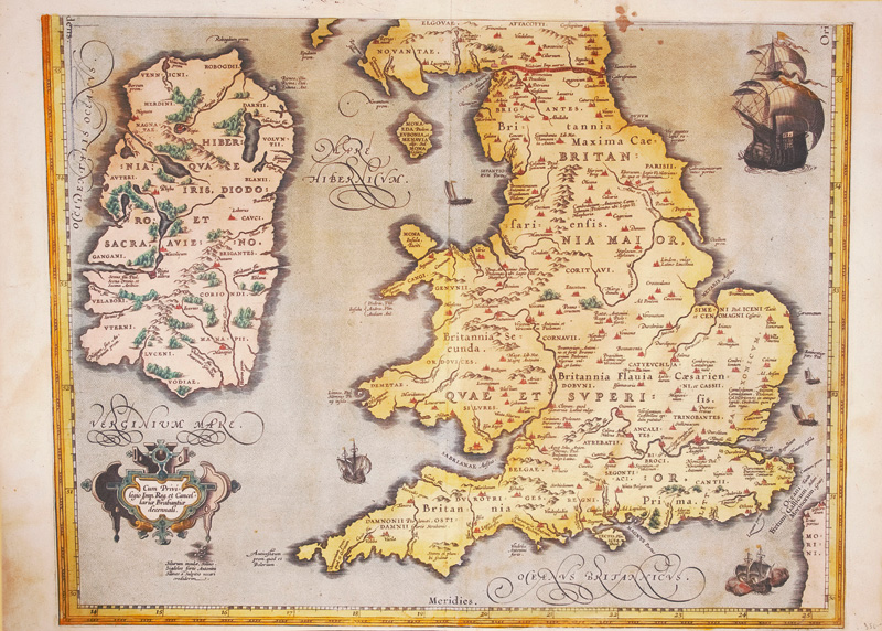 Lot 1170, Auction  126, Ortelius, Abraham, Reliqua Britannicarum. Kolorierte Kupferkarte