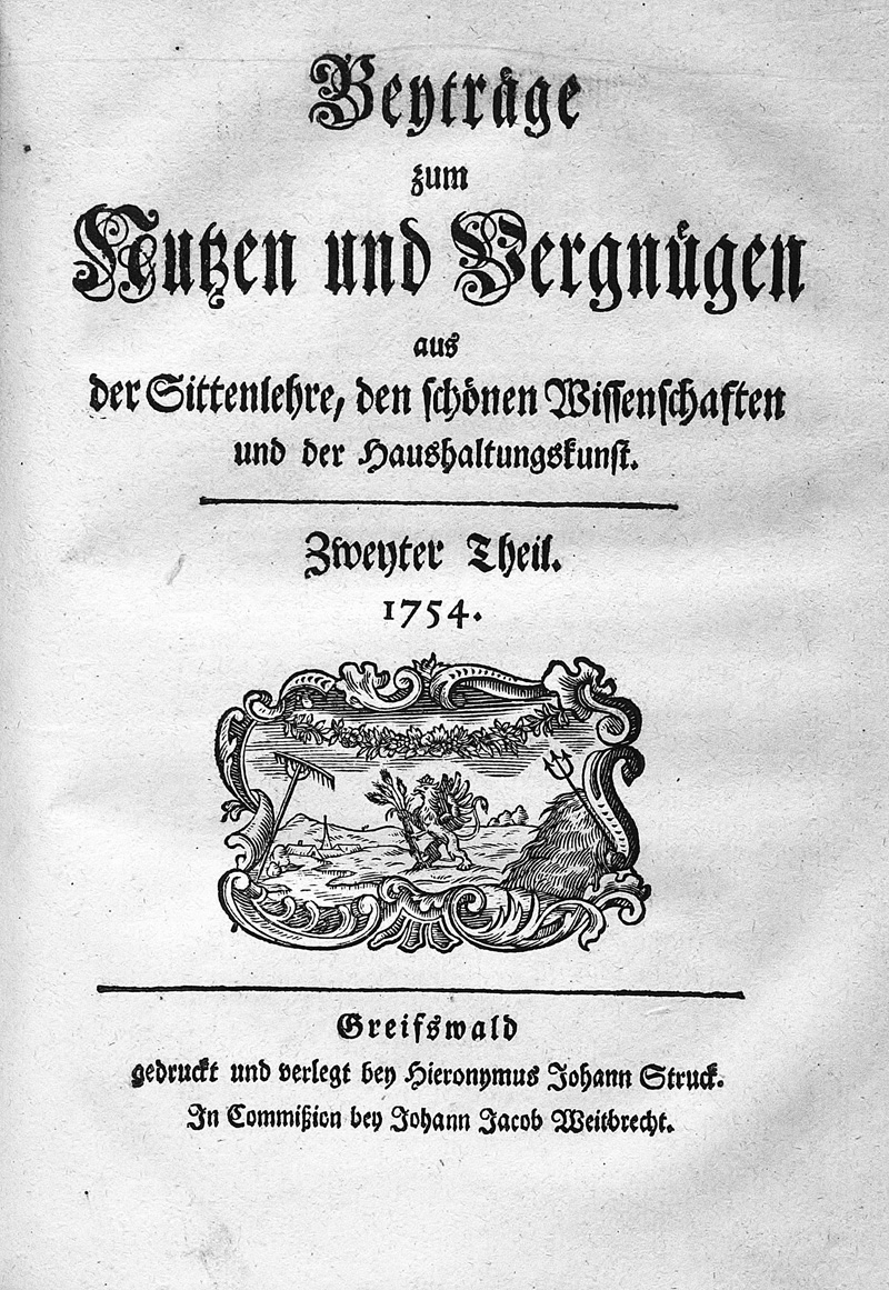 Lot 2014, Auction 126, Dähnert, Johann Carl, Beyträge zum Nutzen und Vergnügen aus der Sittenlehre