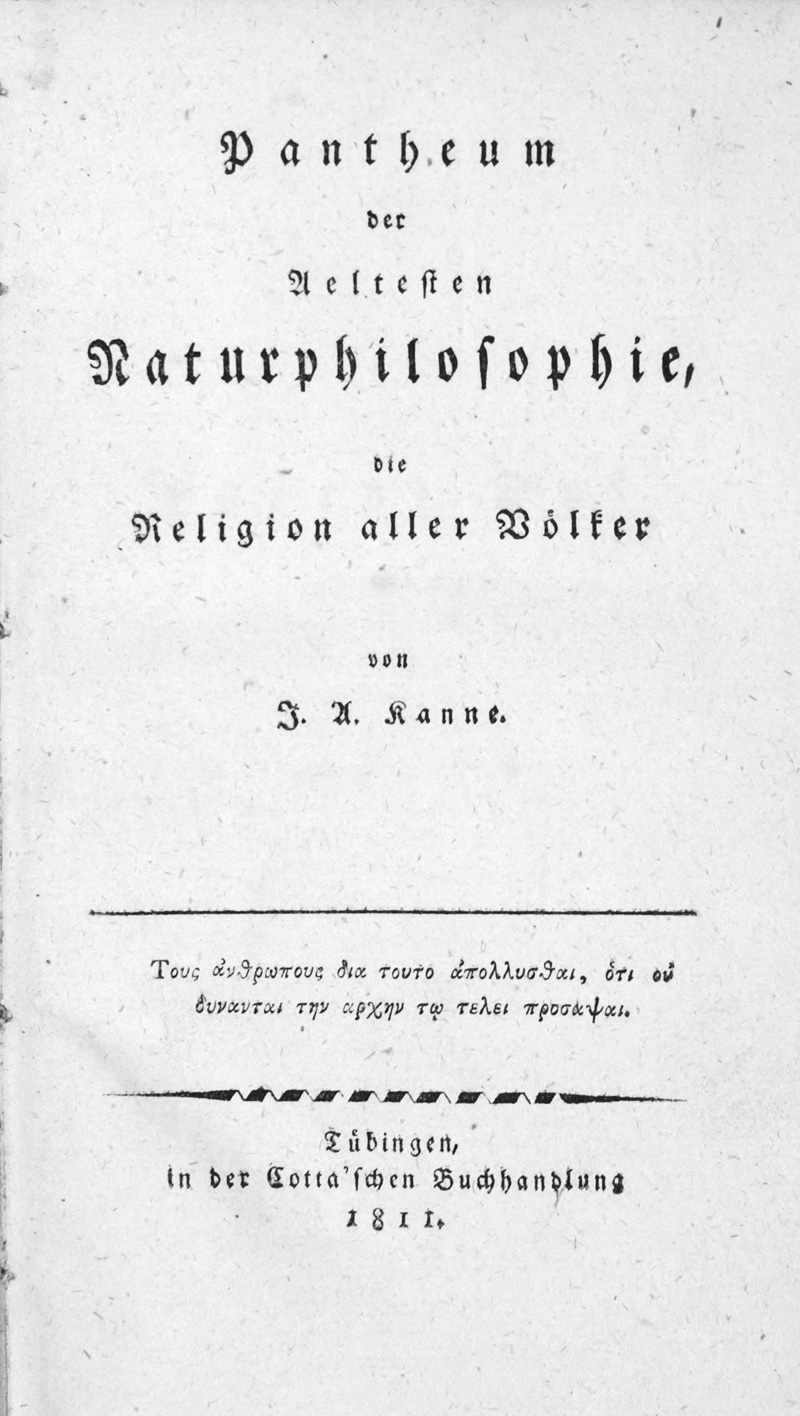 Lot 2060, Auction 126, Kanne, Johann Arnold, Pantheum der aeltesten Naturphilosophie