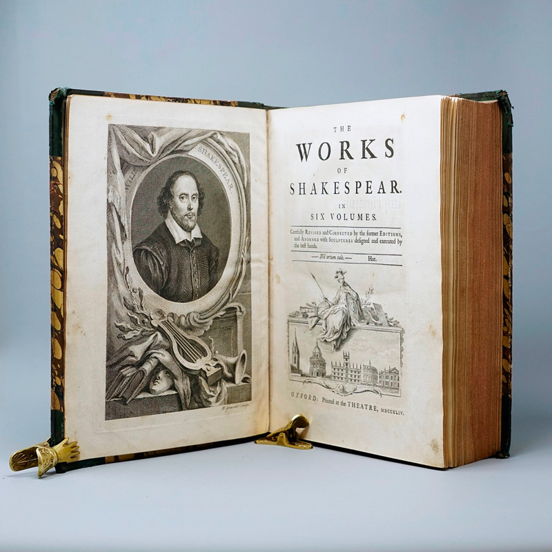 Lot 2106, Auction 126, Shakespeare, William, The works in six volumes. Oxford, Theater, 1744. - Vollständige Reihe mit den Vorworten von A. Pope und N. Rowe
