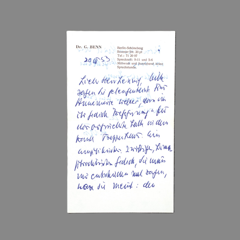 Lot 2511, Auction  126, Benn, Gottfried, Brief an Walter Lennig. 1953