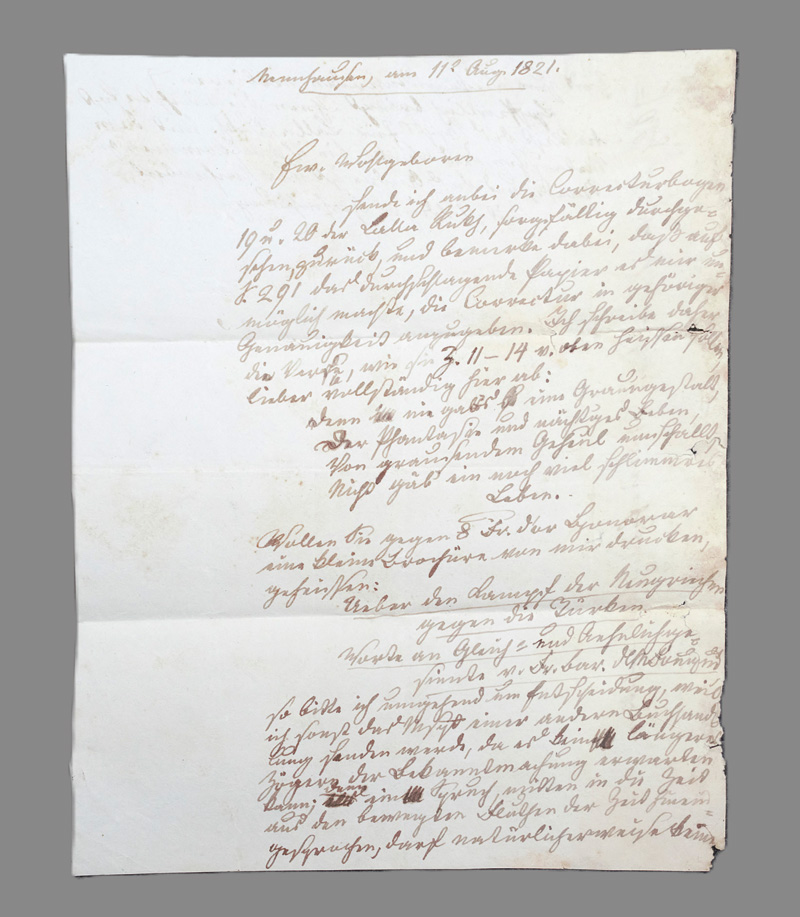 Lot 2521, Auction 126, Fouqué, Friedrich de la Motte, Brief an den Musikverleger A. M. Schlesinger. August 1821