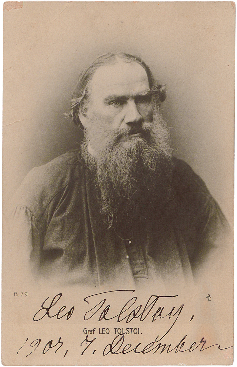 Lot 2546, Auction  126, Tolstoi, Leo Graf, Signierte Porträtfoto-Postkarte. 1907