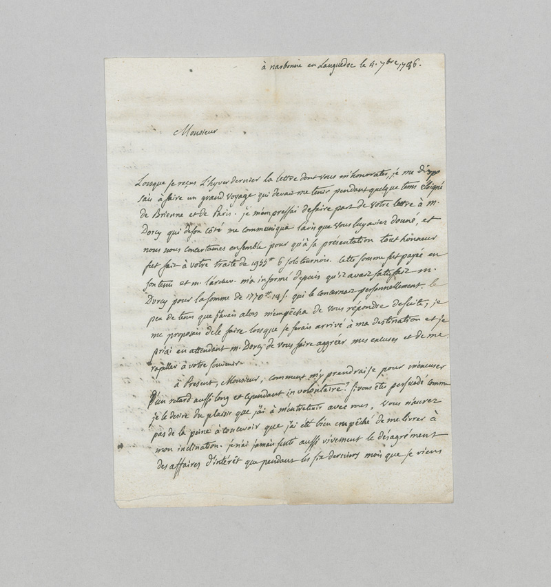 Lot 2566, Auction  126, Pourret, Pierre André, Brief an einen Fachkollegen. 1786.