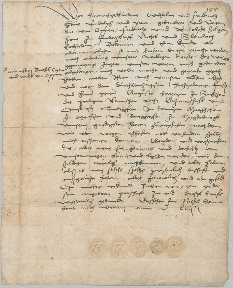 Lot 2597, Auction 126, Oppen, Wilhelm von, Generalvollmacht für Stellvertreter vor dem Kurfürsten von Sachsen. 1554