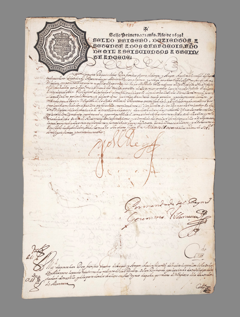 Lot 2598, Auction 126, Philipp IV., König von Spanien, Urkunde über Vergabe einer Pfründe. 1639
