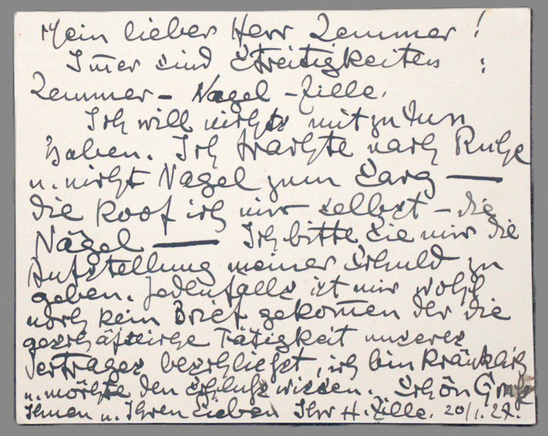 Lot 2622, Auction 126, Zille, Heinrich, Briefkarte an Konrad Lemmer. 1927