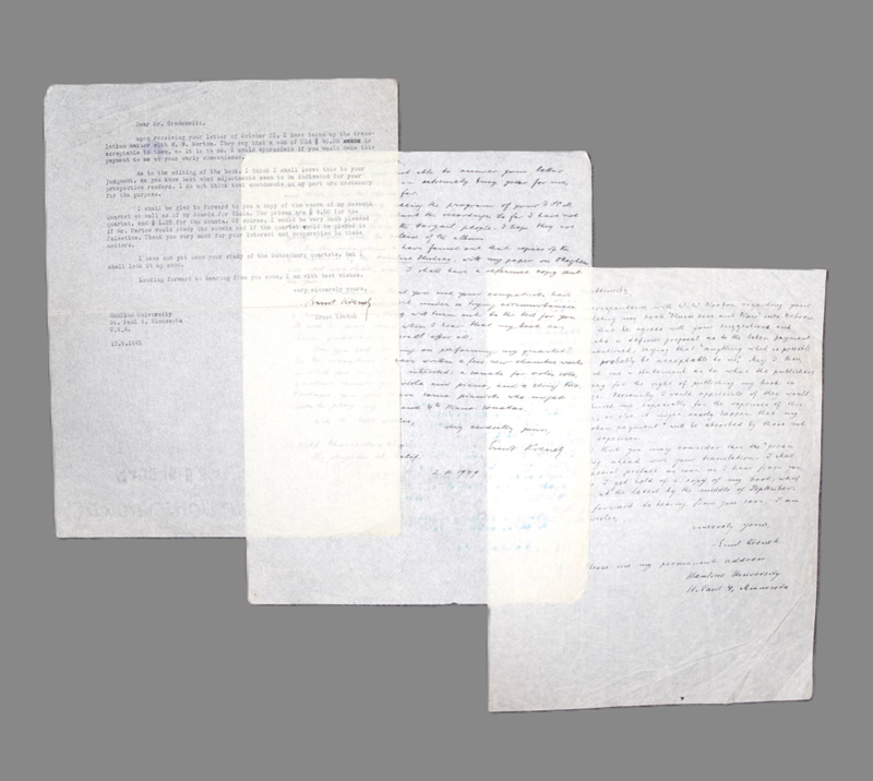 Lot 2628, Auction 126, Krenek, Ernst, 3 Briefe an Peter Gradenwitz. 1945-1949