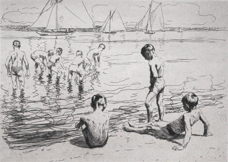Lot 3117, Auction 126, Franck, Philipp, Badende Knaben im Wannsee. Radierung. Berlin 1909
