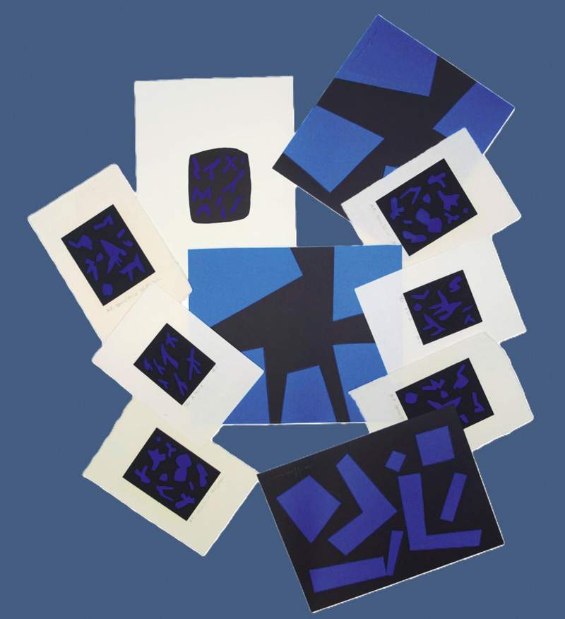 Lot 3166, Auction 126, Iizuka, Hashiro, "Space". Folge von 6 signierten Siebdrucken in Ultramarin und Schwarz auf Japanbütten