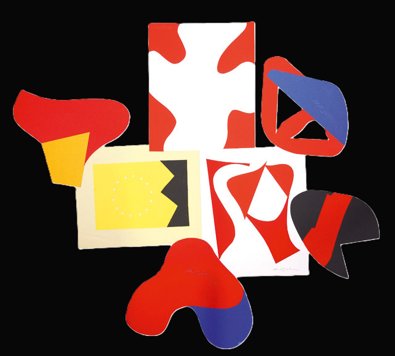 Lot 3170, Auction 126, Iizuka, Hashiro, 7 abstrakte Scherenschnitte aus farbigen Kartonpapieren, alle signiert