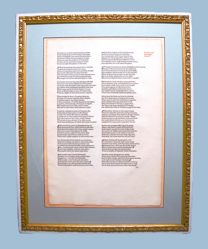 Lot 3317, Auction 126, Morris, William, Kelmscott Chaucer. 1 Blatt. Schriftraum. Hammersmith, Kelmscott Press, 1896