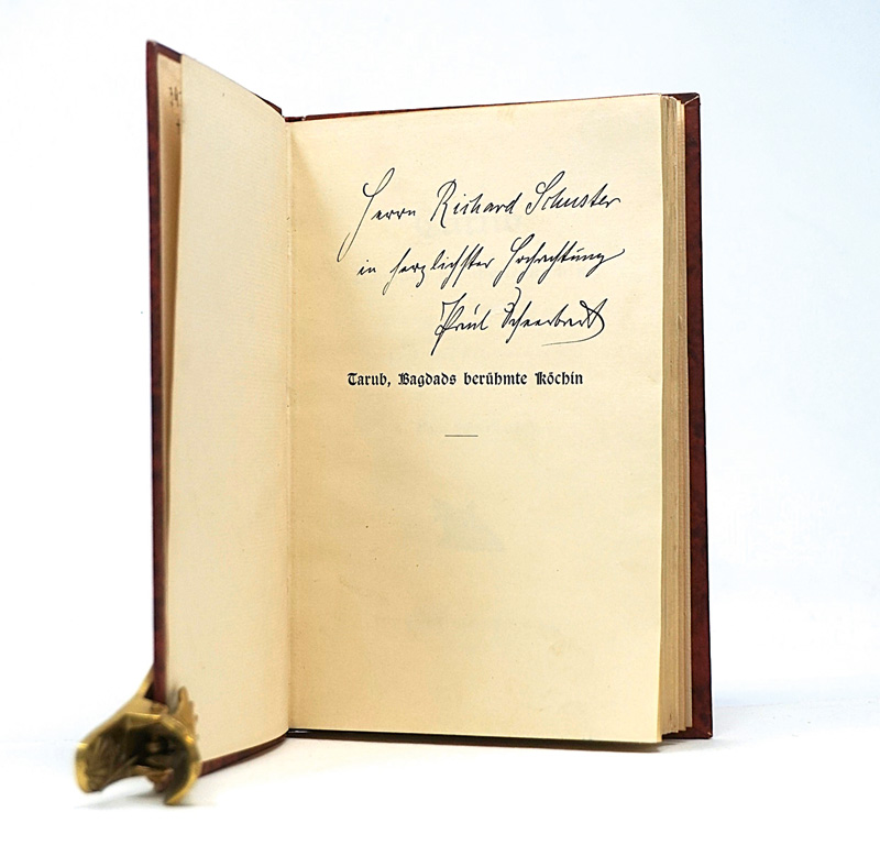Lot 3354, Auction 126, Scheerbart, Paul, Tarub, Bagdads berühmte Köchin.Berlin, Verein für deutsches Schrifttum, 1897. - Erste Ausgabe mit eigenh. Widmung