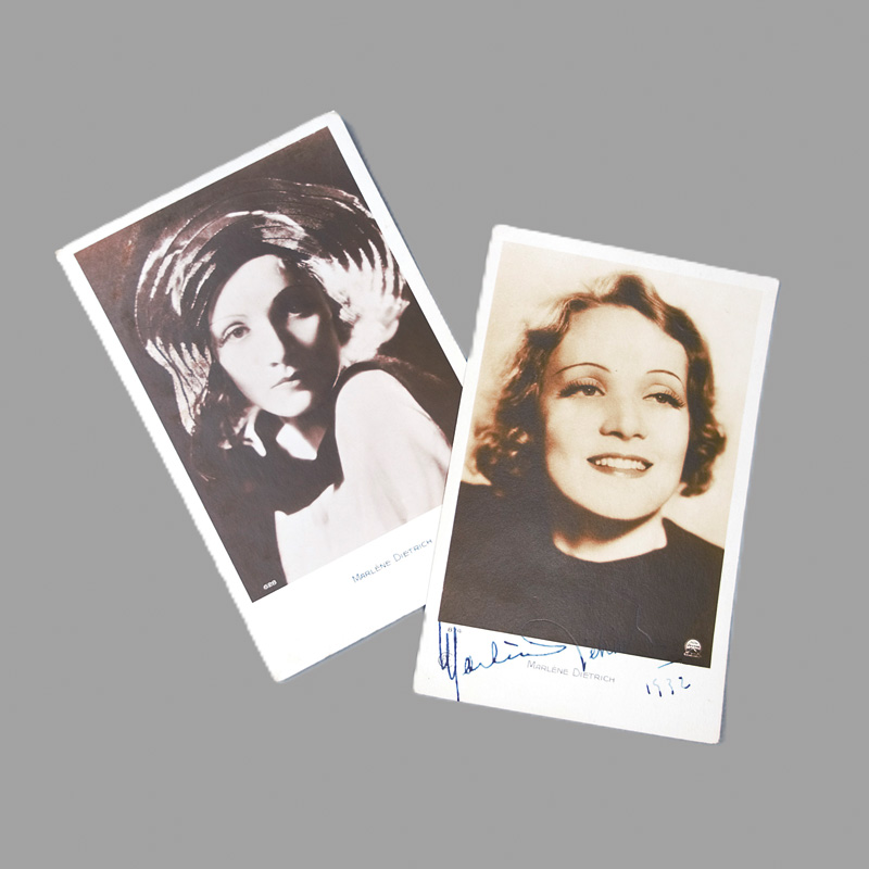 Lot 3427, Auction 126, Dietrich, Marlene, 2 Porträtfoto-Postkarten der Schauspielerin, davon eine signiert und datiert