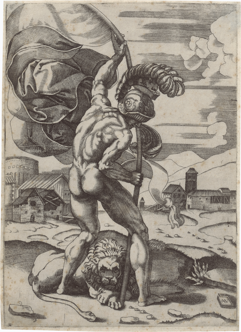 Lot 5249, Auction 126, Veneziano, Agostino, Mann mit Fahne