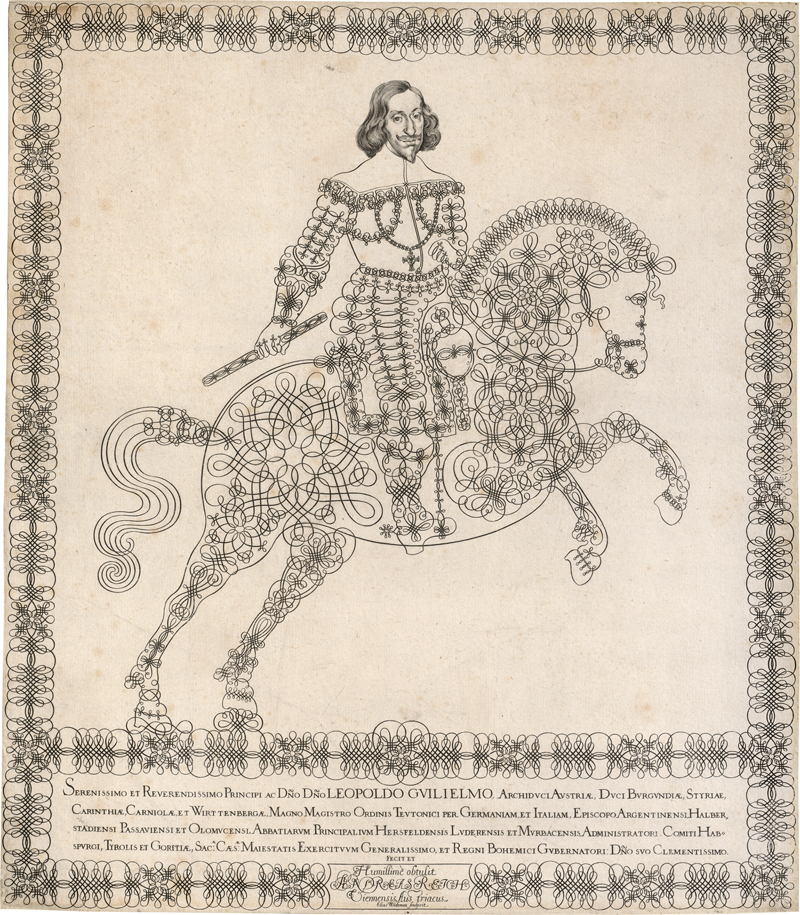 Lot 5258, Auction  126, Widemann, Elias, Schreibmeisterblatt mit dem Bildnis Erzherzoges Leopold Wilhelm zu Pferd