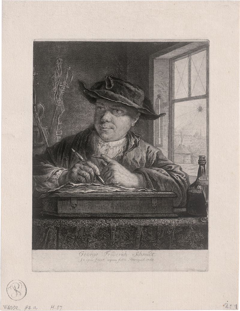 Lot 5329, Auction 126, Schmidt, Georg Friedrich, Selbstporträt Georg Friedrich Schmidt (mit der Spinne)
