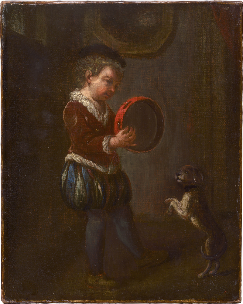 Lot 6042, Auction 126, Italienisch, 18. Jh. Kleiner Tamburinspieler mit tanzendem Hund