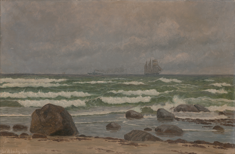 Lot 6157, Auction 126, Blache, Christian Vigilius, "Stranden ved Hirtshals": Wolkenverhangener Himmel vor der Küste Jütlands