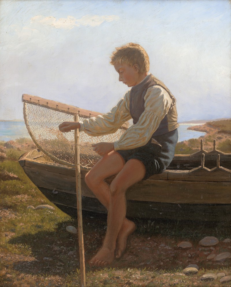 Lot 6164, Auction  126, Therkildsen, Hans Michael, Junge mit Fischreuse am Strand