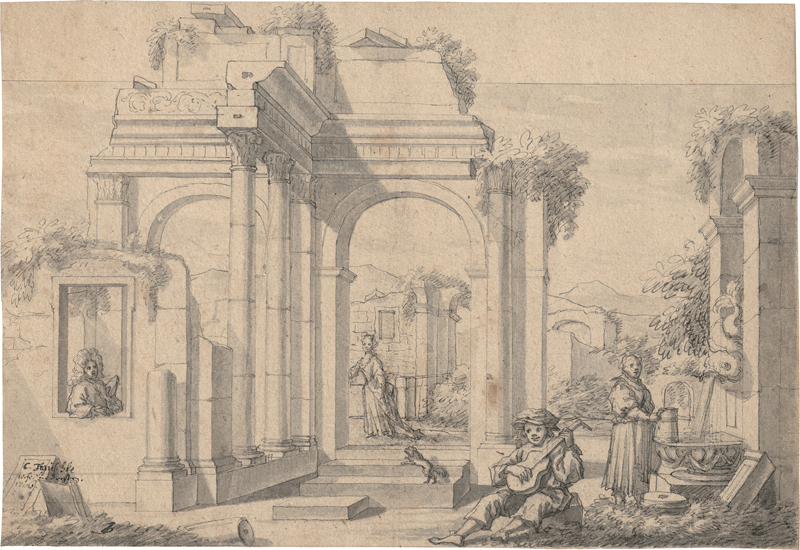 Lot 6564, Auction 126, Trauschke, Christian, Ruinenlandschaft mit Lautenspieler