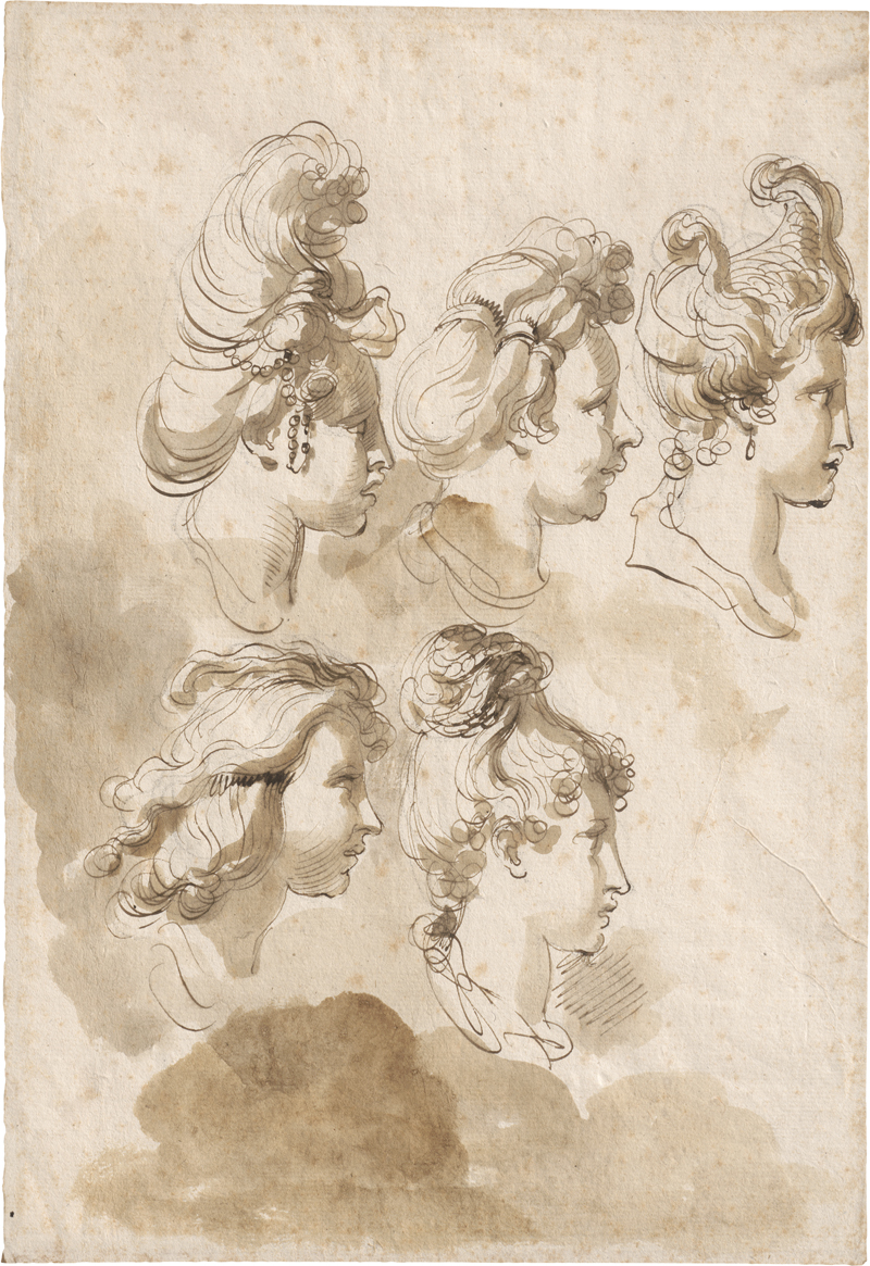 Lot 6574, Auction 126, Gandolfi, Gaetano, Studienblatt mit Frauenköpfen mit Phantasiefrisuren