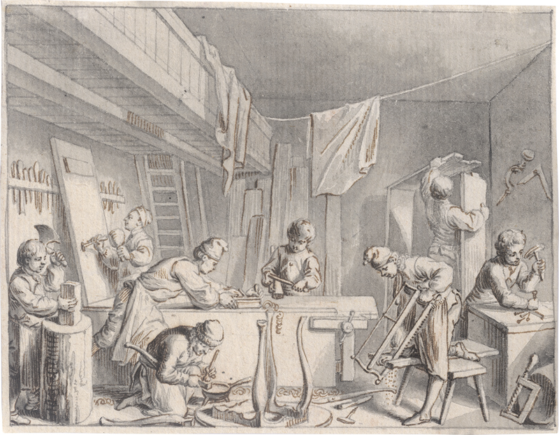 Lot 6597, Auction  126, Chodowiecki, Daniel Nikolaus, Die Tischlerwerkstatt
